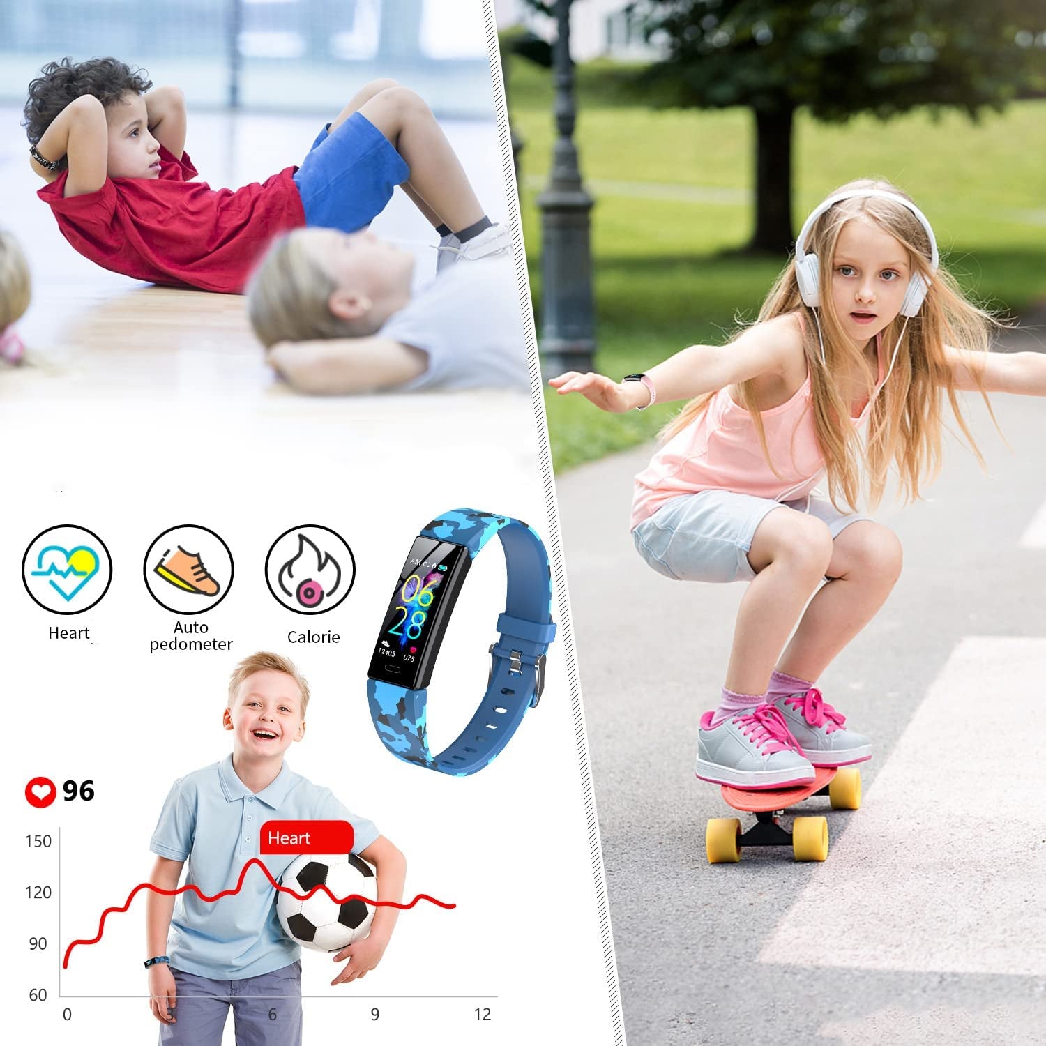 Children's Fitness Tracker Watch with IP68 Waterproofing, Pedometer, Stopwatch, and 11 Sport Modes for Ages 6-16
