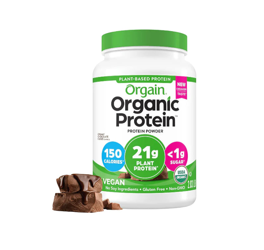 Orgain Organic Vegan Protein Powder - Creamy Chocolate Fudge, 21g Plant Protein, 6g Prebiotic Fiber, Low Net Carbs, Lactose-Free, No Added Sugar, Non-GMO, Ideal for Shakes and Smoothies, 2.03 lb