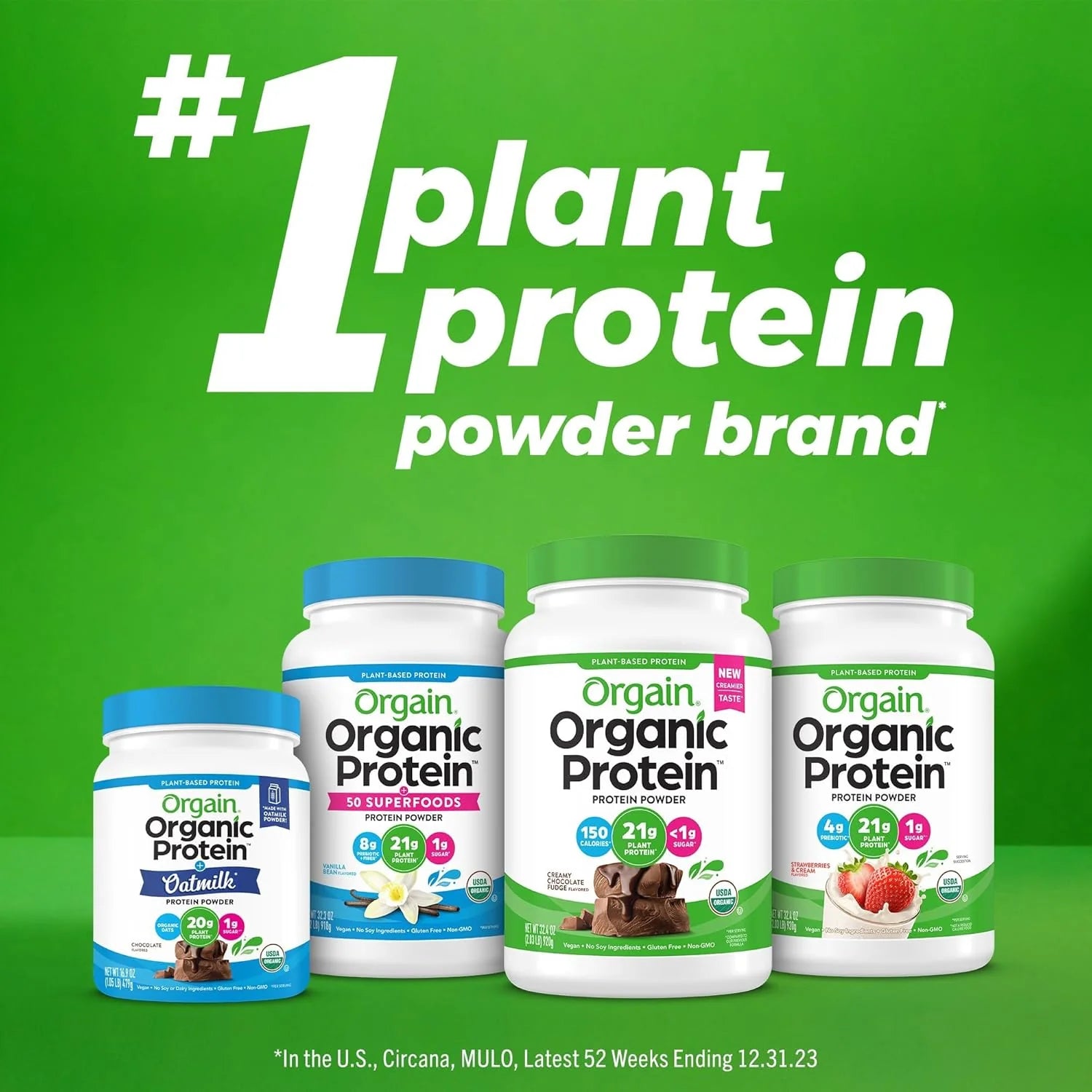 Orgain Organic Vegan Protein Powder - Creamy Chocolate Fudge, 21g Plant Protein, 6g Prebiotic Fiber, Low Net Carbs, Lactose-Free, No Added Sugar, Non-GMO, Ideal for Shakes and Smoothies, 2.03 lb