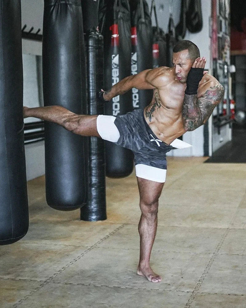 Men Gym Sports Shorts 2 in 1 Quick Dry Workout Training 