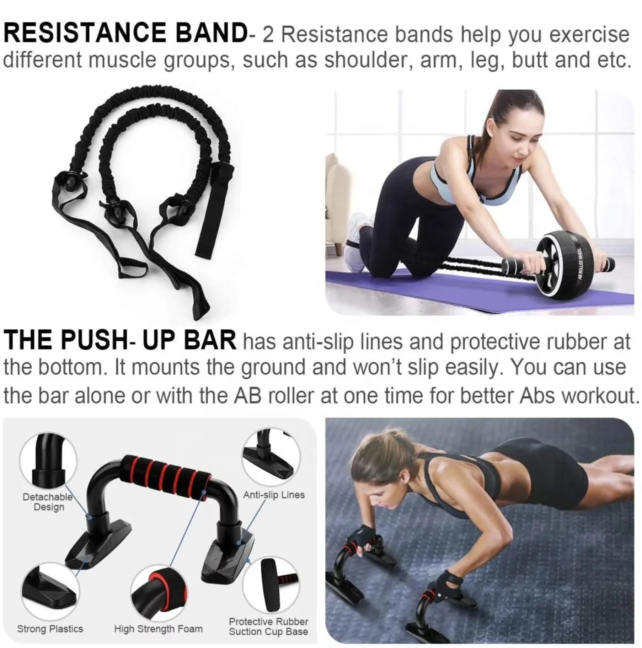 17-in-1 Ab Roller Wheel Workout Equipment Set with Resistance Bands, Knee Mat, Jump Rope, and Push-Up Bar for Core Strength Training at Home and Gym - Unisex Design in Red