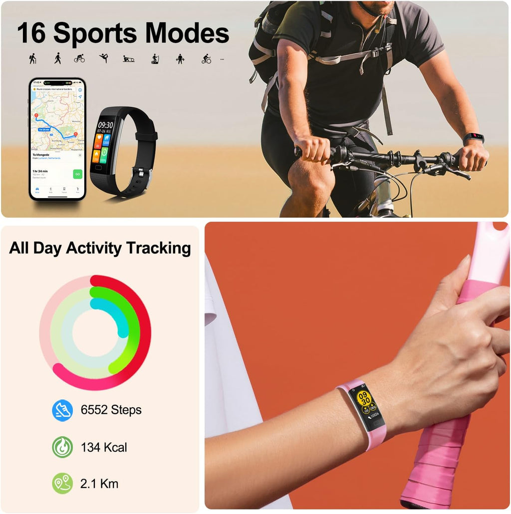 Advanced Fitness Tracker with Step, Distance, and Calorie Monitoring, Heart Rate Monitor, Slim Waterproof Design (IP68), Sleep Tracking, and Pedometer for Men and Women
