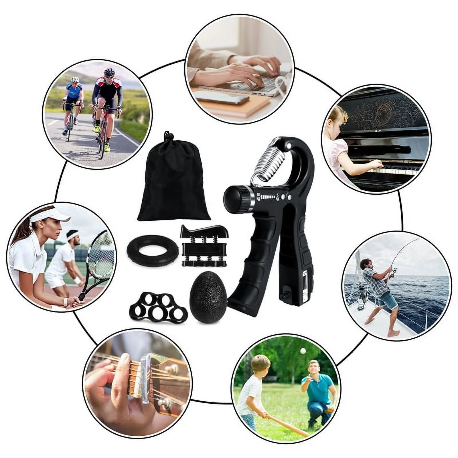 6-Pack Grip Strength Training Kit with Counter, Adjustable Resistance (10 to 132 lbs), Hand Gripper, Hand Extension Exerciser, and Forearm Workout Ring for Muscle Development and Rehabilitation