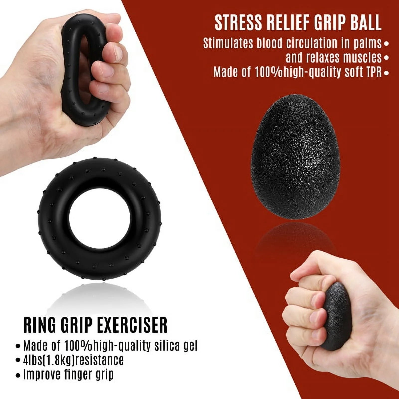 6-Pack Grip Strength Training Kit with Counter, Adjustable Resistance (10 to 132 lbs), Hand Gripper, Hand Extension Exerciser, and Forearm Workout Ring for Muscle Development and Rehabilitation