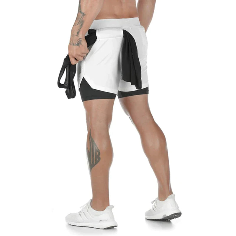  Men Gym Sports Shorts 2 in 1 Quick Dry Workout Training 