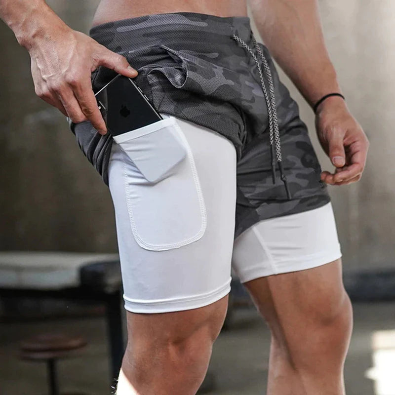  Men Gym Sports Shorts 2 in 1 Quick Dry Workout Training 