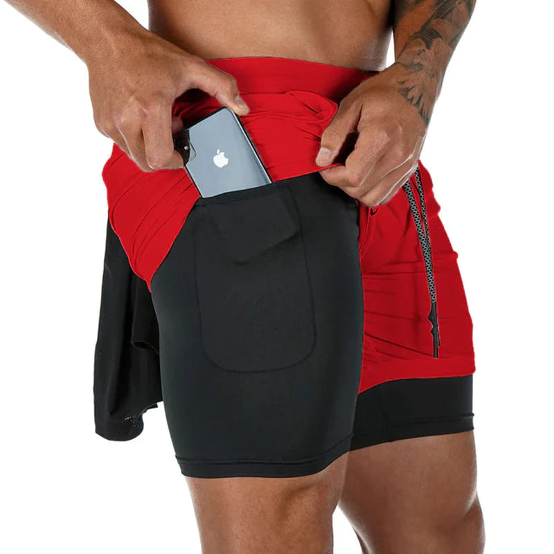  Men Gym Sports Shorts 2 in 1 Quick Dry Workout Training 