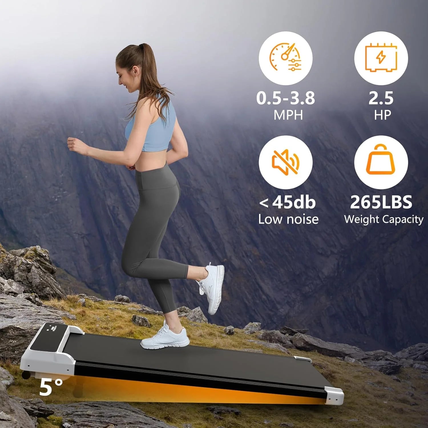 2-in-1 Incline Walking Pad Treadmill for Home and Office, 2.5HP Compact Design with Remote Control and LED Display