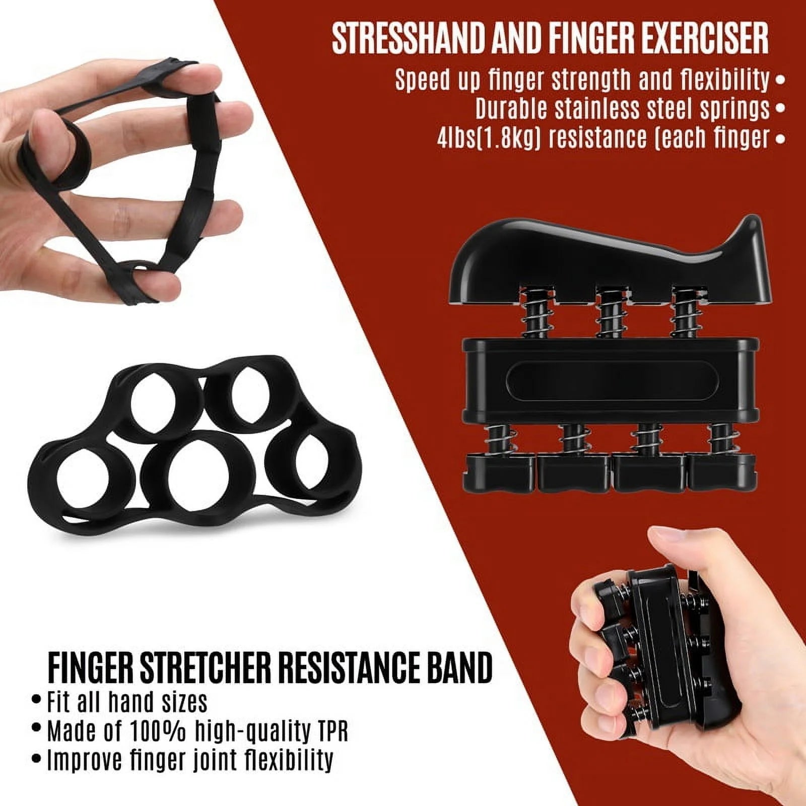 6-Pack Grip Strength Training Kit with Counter, Adjustable Resistance (10 to 132 lbs), Hand Gripper, Hand Extension Exerciser, and Forearm Workout Ring for Muscle Development and Rehabilitation