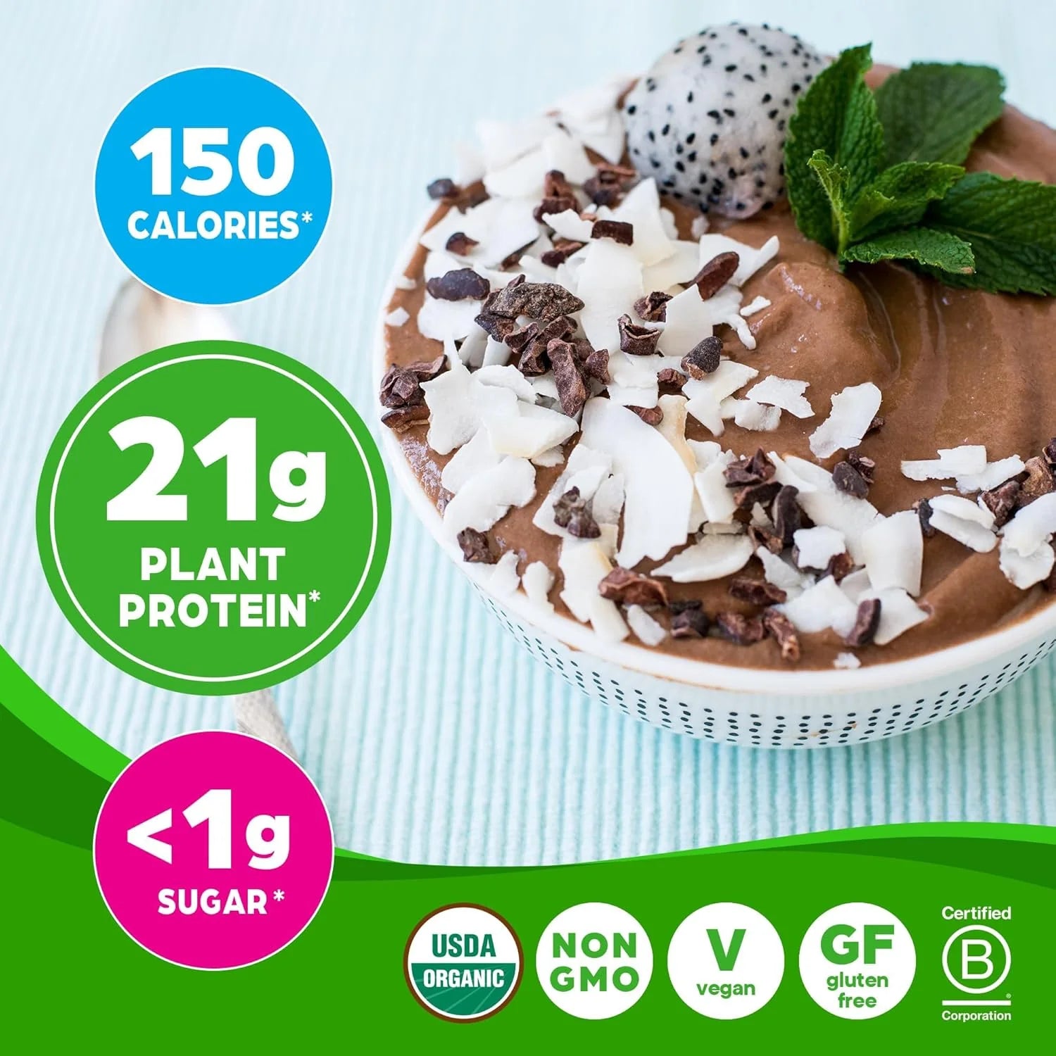 Orgain Organic Vegan Protein Powder - Creamy Chocolate Fudge, 21g Plant Protein, 6g Prebiotic Fiber, Low Net Carbs, Lactose-Free, No Added Sugar, Non-GMO, Ideal for Shakes and Smoothies, 2.03 lb
