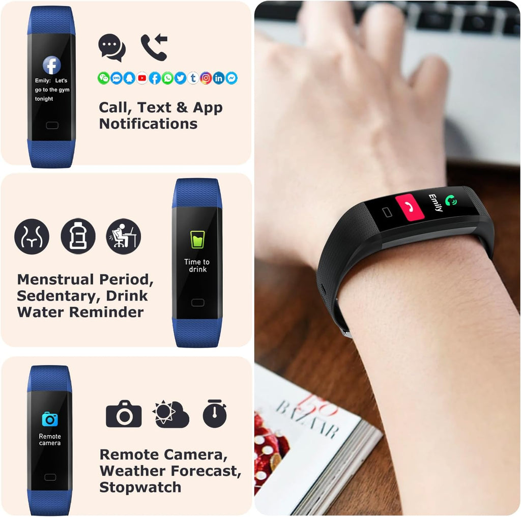 Advanced Fitness Tracker with Step, Distance, and Calorie Monitoring, Heart Rate Monitor, Slim Waterproof Design (IP68), Sleep Tracking, and Pedometer for Men and Women