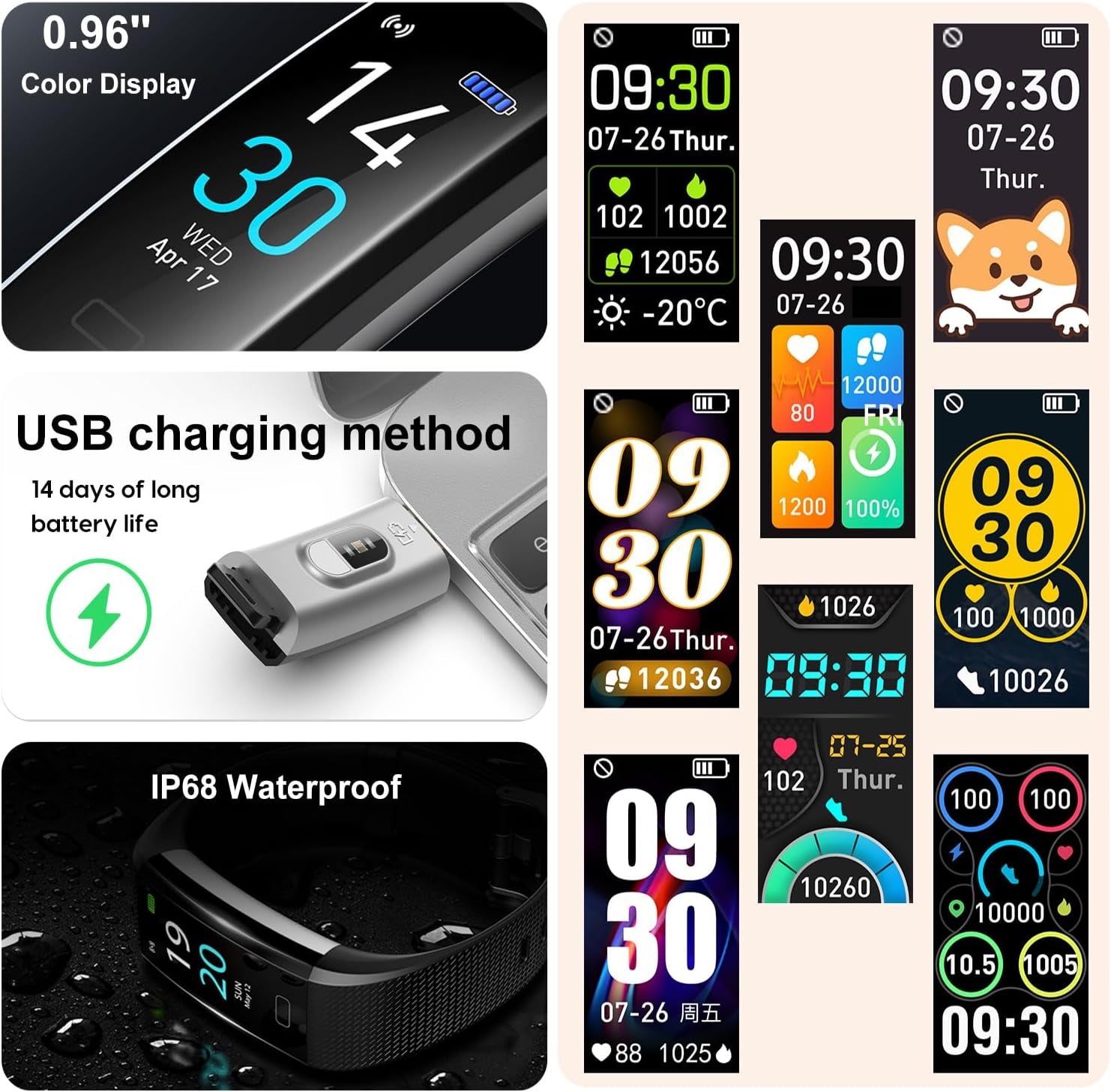 Advanced Fitness Tracker with Step, Distance, and Calorie Monitoring, Heart Rate Monitor, Slim Waterproof Design (IP68), Sleep Tracking, and Pedometer for Men and Women