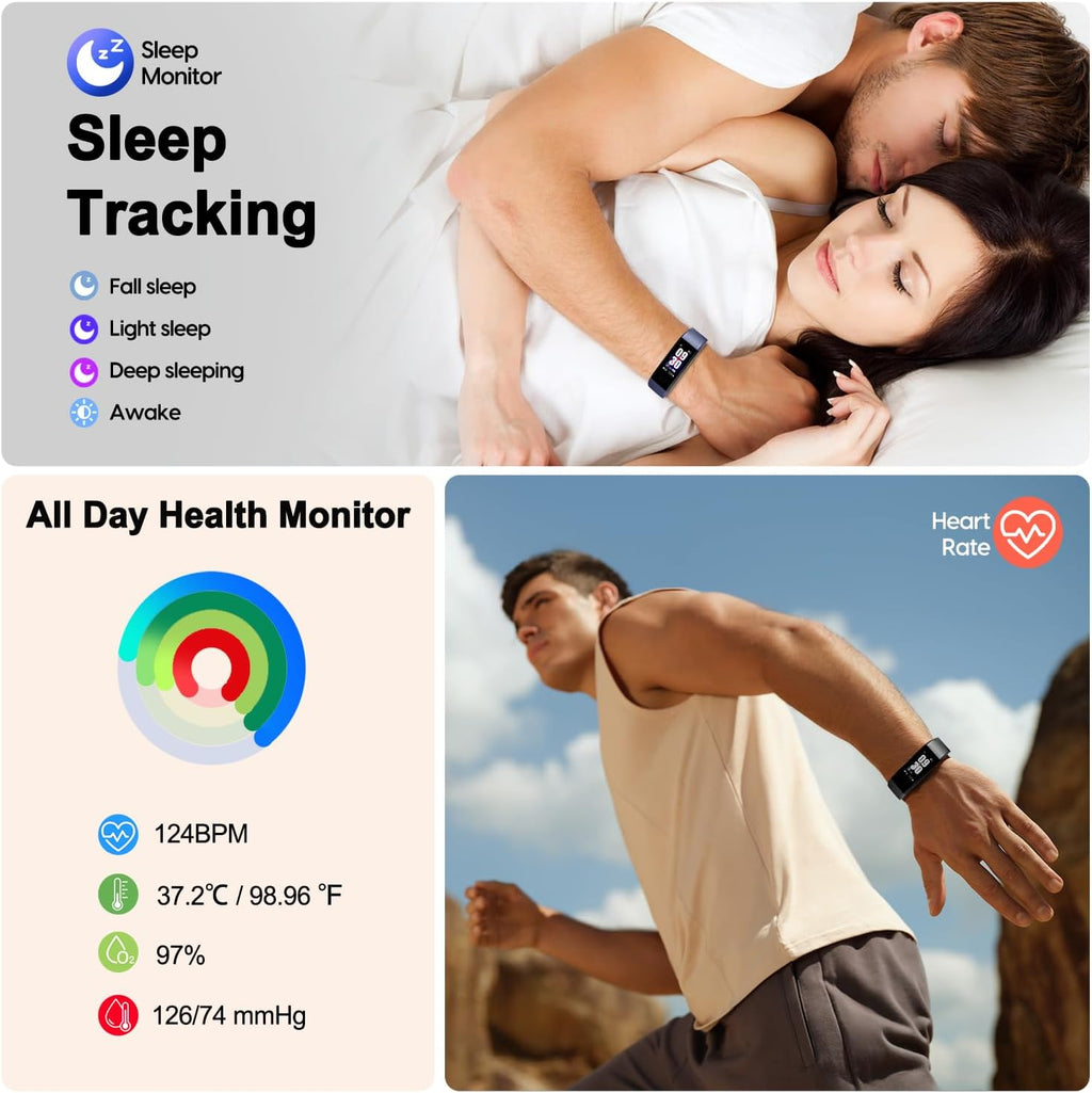 Advanced Fitness Tracker with Step, Distance, and Calorie Monitoring, Heart Rate Monitor, Slim Waterproof Design (IP68), Sleep Tracking, and Pedometer for Men and Women