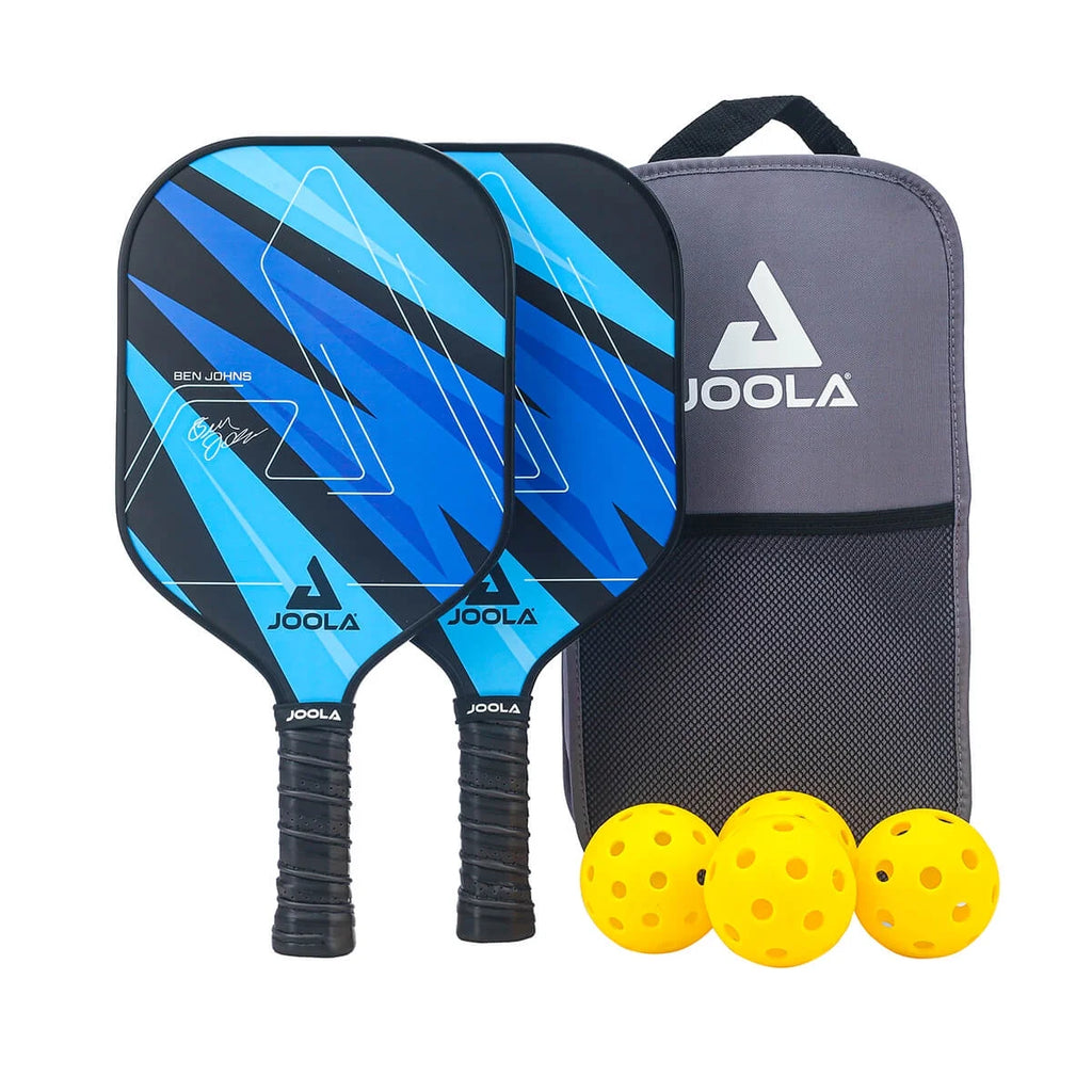 Ben Johns Blue Lightning Pickleball Set, 2 Fiberglass Paddles, Paddle Bag, 4 Balls