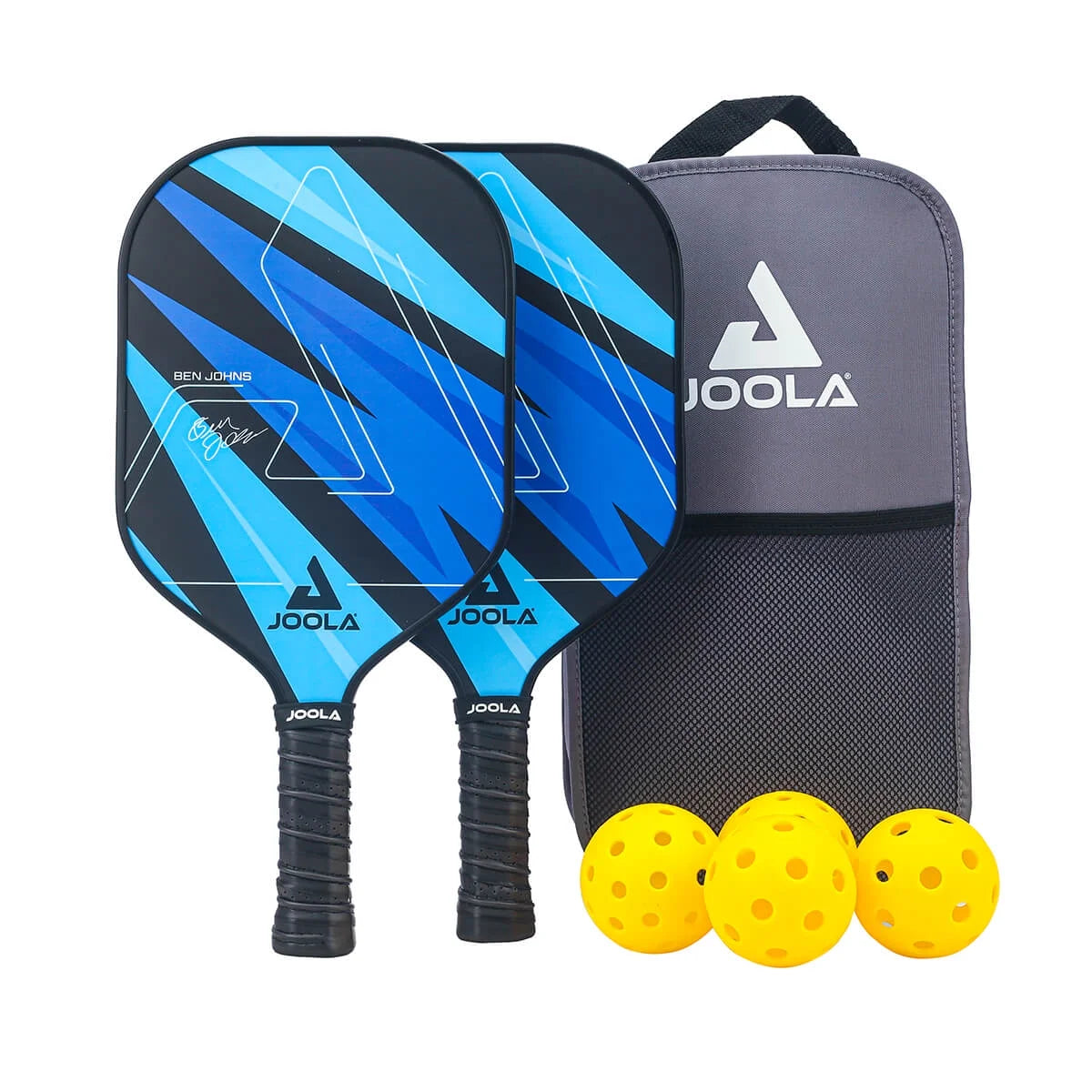 Ben Johns Blue Lightning Pickleball Set, 2 Fiberglass Paddles, Paddle Bag, 4 Balls