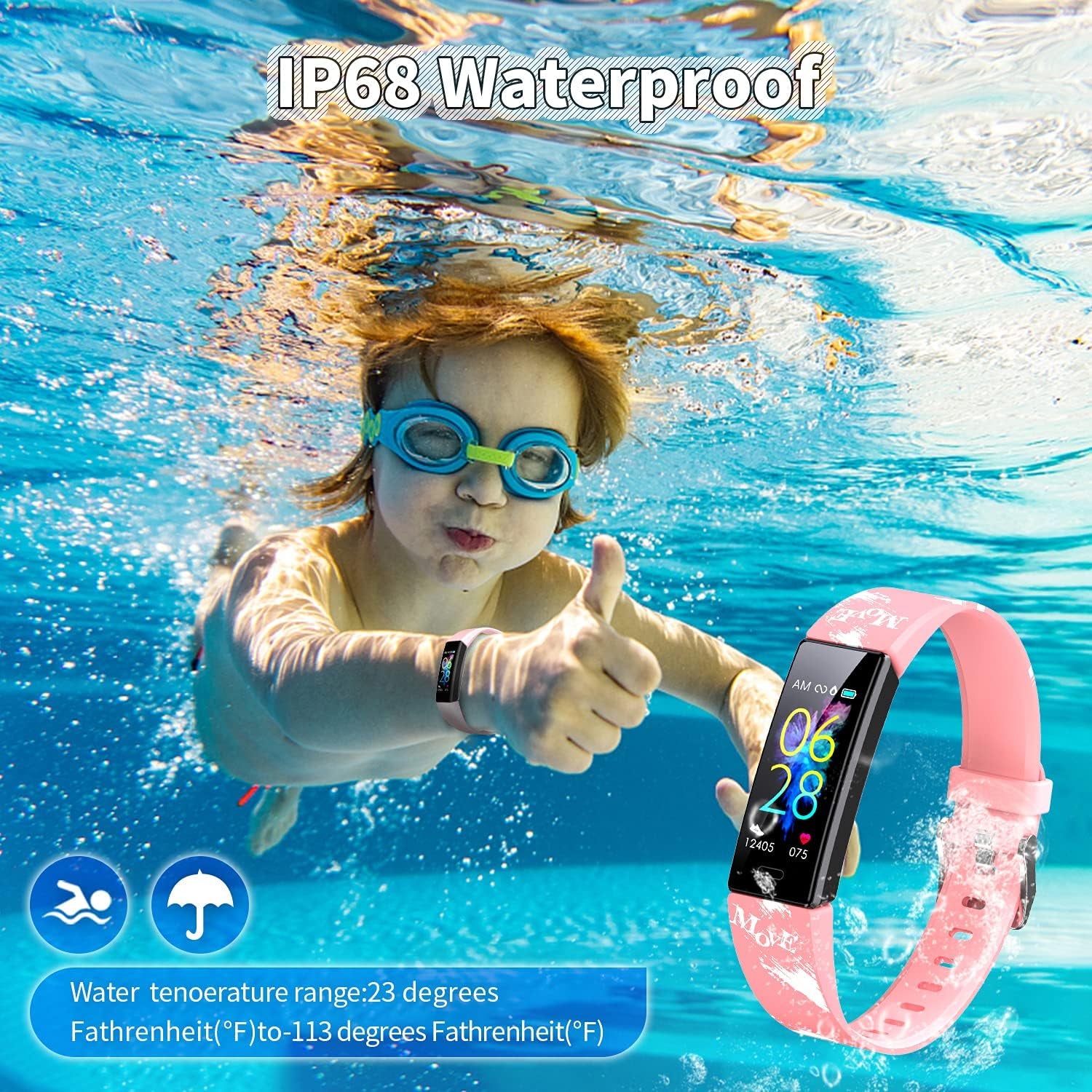 Children's Fitness Tracker Watch with IP68 Waterproofing, Pedometer, Stopwatch, and 11 Sport Modes for Ages 6-16