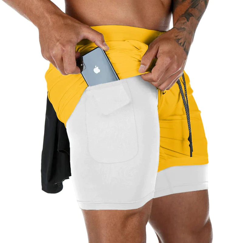  Men Gym Sports Shorts 2 in 1 Quick Dry Workout Training 