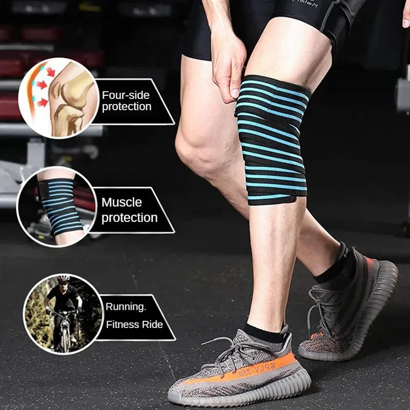 Professional Blue Knee Wraps for Weightlifting, Gym Workouts, Cross Training, and Powerlifting - Compression and Elastic Support for Squats (Pair)