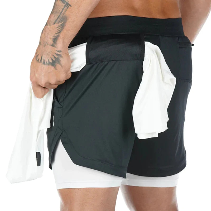  Men Gym Sports Shorts 2 in 1 Quick Dry Workout Training 