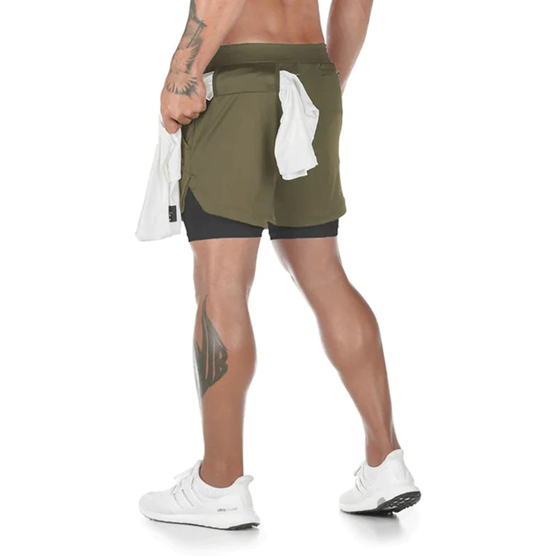  Men Gym Sports Shorts 2 in 1 Quick Dry Workout Training 