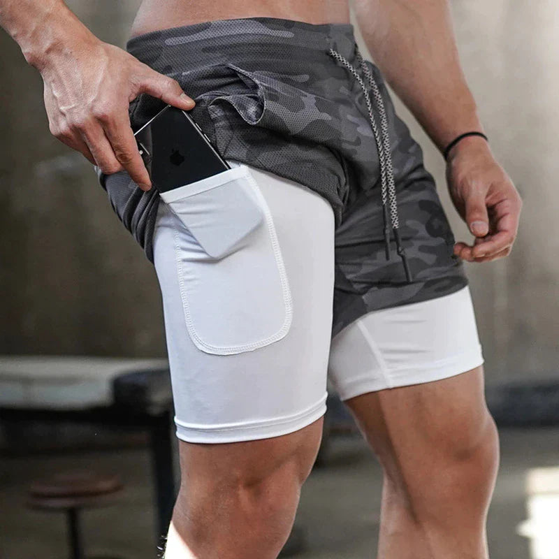  Men Gym Sports Shorts 2 in 1 Quick Dry Workout Training 