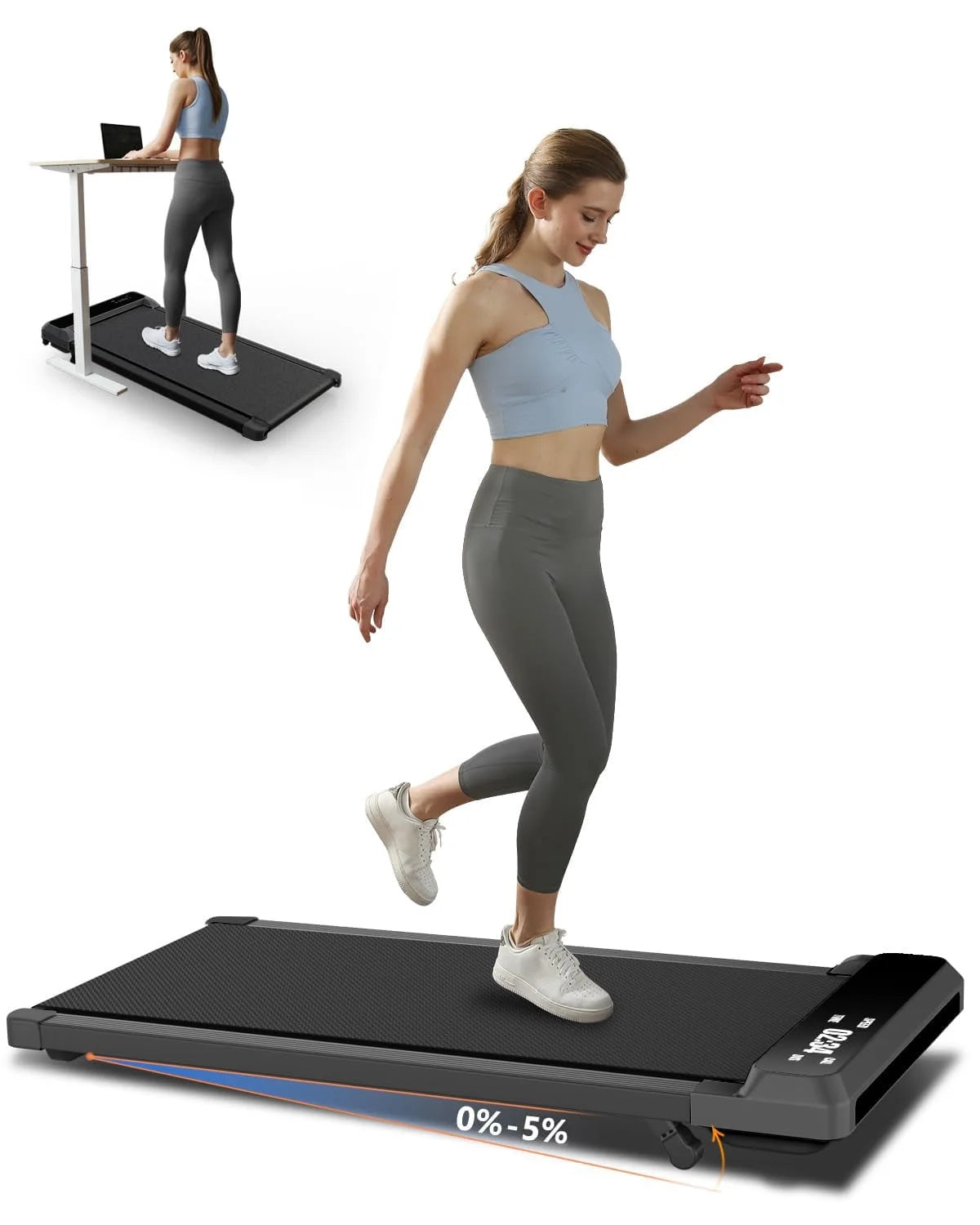 2-in-1 Incline Walking Pad Treadmill for Home and Office, 2.5HP Compact Design with Remote Control and LED Display